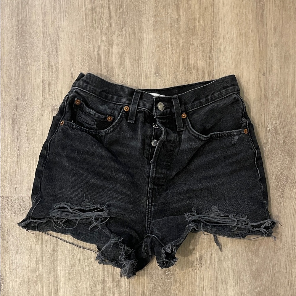 Re/Done Black Distressed Jean Shorts